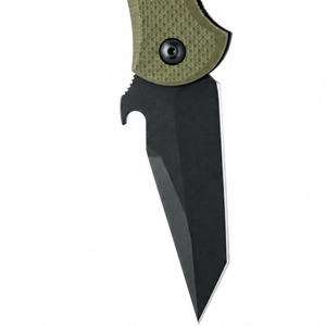 Navajas plegables Tanto Blade con hoja de acero con revestimiento negro, mango texturizado verde oliva, anillo para el dedo y clip para actividades al aire libre. - Product Image 3