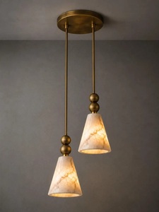 Double Alabaster Pendant Light, Brass 2 Light Chandelier, Natural Stone Hanging <b>Lamp</b>, <b>Kitchen</b> Island Lighting Brilliancelights - Product Image 4