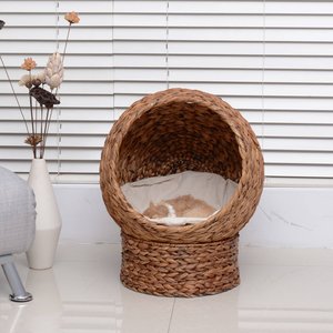 Soporte de cama para gatos hecho a mano natural, jacinto de agua, casa interior para mascotas con cesta de almacenamiento de algas marinas, cojín suave y patrón de animales - Product Image 5