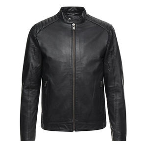 Veste en cuir décontractée pour jeunes hommes avec logo personnalisé, fermeture éclair, confortable, OEM - Product Image 1