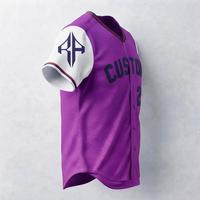 Maillot de baseball violet tendance pour hommes avec impression sublimée et logo blanc, 100 % polyester haute qualité, manches courtes