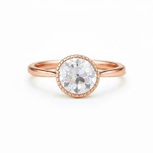 Anillo de compromiso solitario con diamante de laboratorio redondo de 2 quilates, engaste milgrain, vástago cónico, en oro de 14K, color DEF, claridad VS-VVS, anillo de promesa - Product Image 6