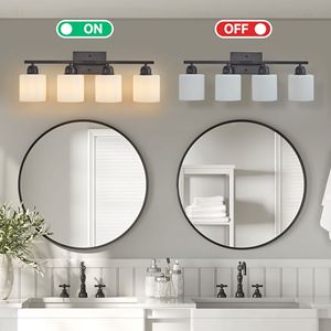 4 <b>Light</b> Modern Bathroom <b>Vanity</b> <b>Light</b> <b>Mirror</b> Black and Milky White Frosted Glass Shades E26 Wall Sconces - Product Image 4