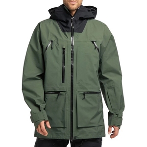 Chaqueta de esquí impermeable con capucha para hombre, diseño color block en marrón, negro y amarillo, con cremallera, deportiva, para invierno y actividades al aire libre. - Product Image 4