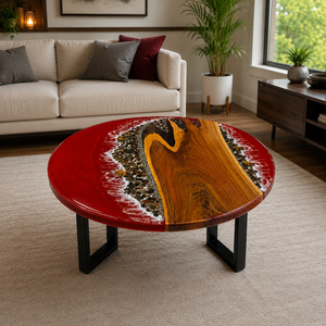 Custom Red Ocean <b>Epoxy</b> Resin Modern Eco-Friendly <b>Coffee</b> <b>Table</b> Handmade Round River <b>Table</b> Luxury Living Room Furniture - Product Image 1