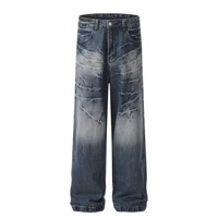 Jeans en denim à jambe large personnalisés, motif uni brodé, coupe confortable pour hommes, importateurs de vêtements - Production sous marque privée