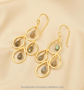 ต่างหูระย้าสไตล์โบฮีเมียนต่างหูห้อยดีไซน์กรอบทอง18K - Product Image 5