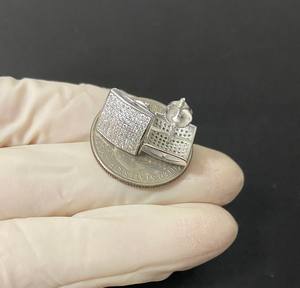 Boucles d'oreilles carrées en moissanite taille ronde serties pavé pour femme, en argent 925, bijoux fins, cadeau de fiançailles pour femme - Product Image 2