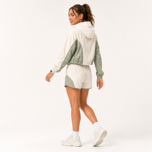 OEM ODM Ensemble short coupe-vent imperméable et séchage rapide pour femme, style streetwear, écologique, en polyester/nylon, color block, léger - Product Image 3