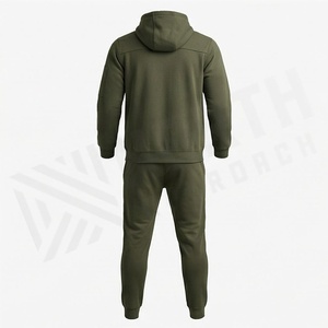 Men's Olive Green Hooded Tracksuit <b>Full</b> <b>Zip</b> <b>Sweatshirt</b> And Pants Set Casual Solid Color Cotton Sportswear Autumn Wear - Product Image 2
