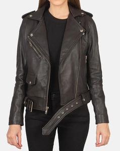 Custom Made Genuine <b>Leather</b> Women Moto <b>Jacket</b> Full Sleeve Stand Collar Zipper Closure Solid Color Autumn Style Xl Size - Product Image 1