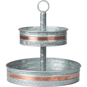 Durable <b>3</b> <b>Tier</b> Galvanized Steel Round Serving Tray Platter For <b>Cake</b> Appetizers And Party Display Galvanized Metal <b>Stand</b> - Product Image 4