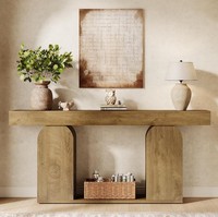 Console moderne en bois massif avec étagère de rangement et base en tréteaux pour entrée et salon