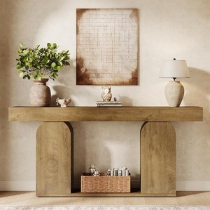Mesa Consola Moderna de Madera Maciza con Estante de Almacenamiento y Base de Trípode para Entrada o Sala de Estar - Product Image 2