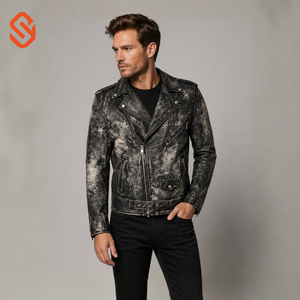 Veste en cuir d'agneau pour homme, style motard, finition cirée vintage, fermeture éclair asymétrique, veste en cuir de mode pour moto - Product Image 1