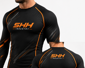 SHH Industries Premium Custom <b>Men's</b> Black Orange MMA BJJ Rash Guard Long Sleeve <b>Compression</b> <b>Shirt</b> Gym Fitness Sportswear OEM - Product Image 6