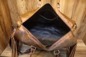 Sac de voyage en cuir de vachette véritable Western avec franges et pompons, sac de week-end - Product Image 6