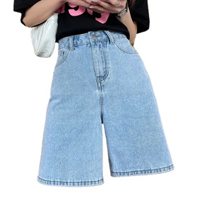 Shorts en jean pour femmes Summer Vintage Streetwear Female High Waist Wide Leg Straight Short Pants Solid Color Ladies Jean Shorts 2025 - Product Image 4
