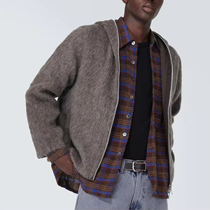 Veste à capuche zippée en laine surdimensionnée pour homme, couleur unie, vêtements décontractés d'hiver - Product Image 5