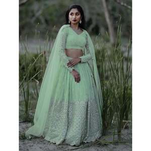 Lehenga choli ชุดงานหมั้นผ้าเลื่อมสีเขียวสีพาสเทลน่ารัก - Product Image 6