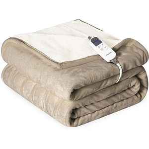 Soft Flannel Sherpa Reversible Electric Blanket 50 X 60 <b>Throw</b> with 10 Heat Settings and 12 Timer Settings 3 Hour Use - Product Image 1