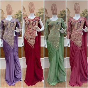 Sari de seda tradicional Prayosha Export Rangoli - Sari pre-cosido con blusa para bodas y fiestas - Product Image 1