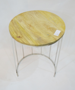 High Quality <b>Wood</b> and Steel Side <b>Table</b> <b>Round</b> Shape With Natural Wooden Finish on Top for Livingroom Decoration - Product Image 1