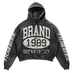 Sweat à capuche pour homme Brand 1989 Department, coupe classique, coton molletonné délavé vintage, poche, style hiver écoresponsable - Product Image 1
