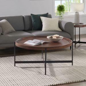 <b>Round</b> Coffee <b>Table</b> Medium Chestnut Finish with <b>Solid</b> <b>Wood</b> Construction and Sturdy Pedestal Base Modern Living Room Center <b>Table</b> - Product Image 1