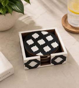 Ensemble de dessous-de-verre en bois avec incrustation en résine multifonctionnelle, forme ronde, motif noir et blanc, antidérapant, tapis de table et sous-plats, au meilleur prix - Product Image 3