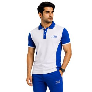 Premium White And <b>Blue</b> Mens <b>Polo</b> <b>Shirt</b> With Contrast Side Panel Design Custom Logo Embroidery Golf Sportswear Short Sleeve - Product Image 1