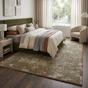 Alfombra de lana hecha a mano con motivos decorativos modernos para dormitorio, sala de estar y comedor. - Product Image 1