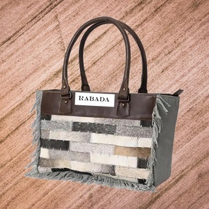 Latest Western Weekender Hand <b>Bags</b> <b>for</b> <b>Women</b> Cowhide Made of Patched Hairon Front With Recycled <b>Canvas</b> With Leather Handles - Product Image 2