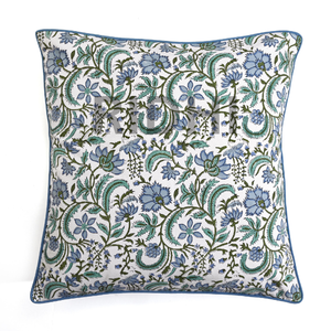 Fabricrush 2024 Sky Blue Floral <b>Block</b> Print 100% Cotton Western Style Envelope Closure Removable Washable Throw Pillow Covers - Product Image 1