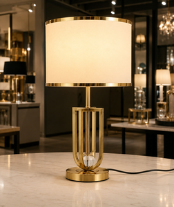 Lampe de table moderne en laiton avec abat-jour en tissu blanc, artisanale, personnalisable, E27 LED, lumière chaude pour chambre à coucher, éclairage décoratif - Product Image 2