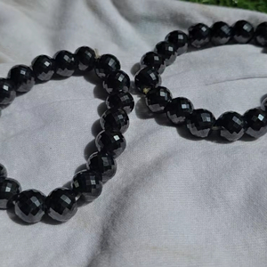 2 bracelets de 11,50 mm en moissanite noire ronde, faits à la main, à facettes - Product Image 1