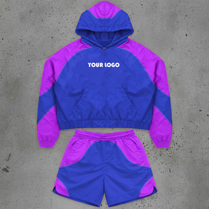 Ensemble veste coupe-vent en nylon personnalisable unisexe et short de jogging, ensemble décontracté 2 pièces pour la salle de sport et le fitness pour hommes - Product Image 1