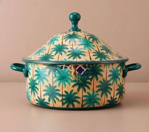 Modern Tropical Palm <b>Tree</b> Design Casserole Hotpot Insulated Metal Serving Dish with Lid Kitchen Serveware for Bulk Supply Use - Product Image 1
