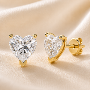 Trendy Heart Cut Lab Grown Diamond <b>Stud</b> IGI Certified 14K Pure Gold V Prong Martini Screw Back Earrings Fine Jewelry Gifts - Product Image 1