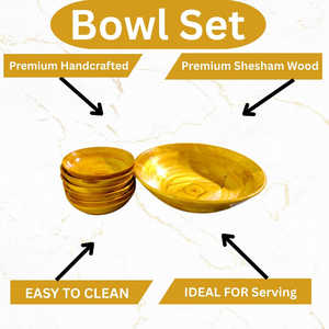 Ensemble de bols en bois faits à la main, finition jaune, 6 petits bols, 1 grand bol, vaisselle de cuisine et de salle à manger - Product Image 2