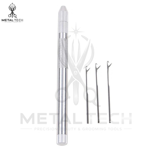 Juego de herramientas de instalación y extracción de extensiones de cabello con agujas de gancho de acero inoxidable, con 3 puntas reemplazables y mangos negros y plateados - Product Image 3