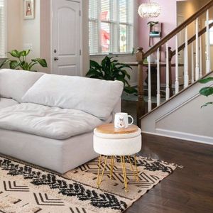 <b>Round</b> Velvet Ottoman Footstool with Memory Foam Small <b>Side</b> <b>Table</b> Step Stool 4 <b>Gold</b> Soft Vanity Chair Storage Stool - Product Image 5