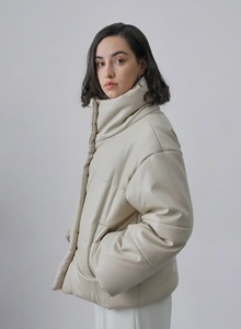 OEM Women's Short Winter Windproof <b>Down</b> Coat with Stand Collar White Color Button Closure Drop Shoulder Puffer Jacket - Product Image 6