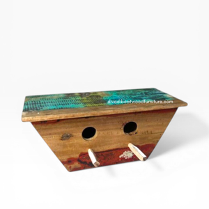Nichoir en bois écologique pour petits oiseaux, fabriqué à partir de bois de bateau recyclé, couleurs naturelles vieillies, utilisation intérieure/extérieure en été pour petits oiseaux - Product Image 1