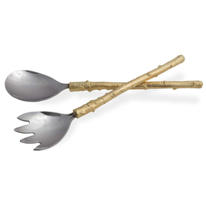 ชุดช้อนส้อมเสิร์ฟสลัดสแตนเลสสีทองหรูหรา 2 ชิ้น ดีไซน์ทันสมัยพร้อมด้ามจับรูปทรงกิ่งไม้ สำหรับใช้ในบ้าน ห้องครัว รับประทานอาหาร และงานจัดเลี้ยง - Product Image 4