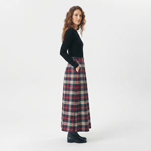 Jupes longues à carreaux pour femmes, décontractées, 100% coton, style streetwear, longueur cheville, taille haute boutonnée, amples, en flanelle, pour dames - Product Image 3