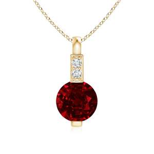 Pendentif solitaire en rubis rouge naturel de 5 mm, taille ronde, 0,45 ct, certifié IGI, en or 14 carats, avec balette en diamant, bijoux fins faits à la main classiques - Product Image 1