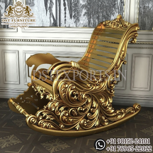 Sillón mecedora de madera de lujo y estilo real, tallado a mano, con acabado dorado, estilo Maharaja, exclusivo para venta al por mayor. - Product Image 3