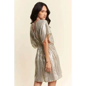 Davi & Dani Vestido de noche de lentejuelas con cuello escotado Nudo Recortado Tie Back-para fiestas - Product Image 4