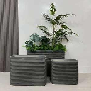 Horti Club Bac à fleurs rectangulaire en ciment à motif carré minimaliste nordique, revêtement poudré, pour extérieur, écologique, pour la maison et le jardin - Product Image 1